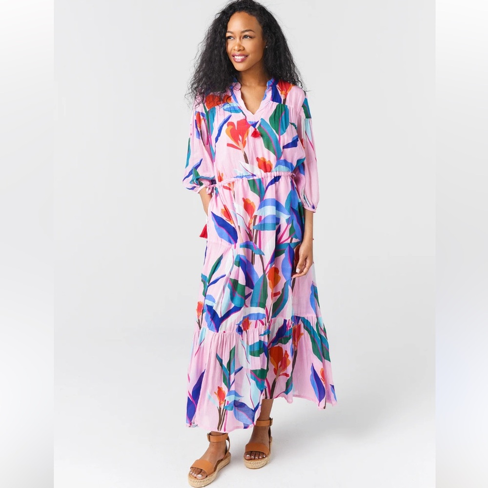 Oliphant Pink Floral Multicolor Maxi Dress Size Small